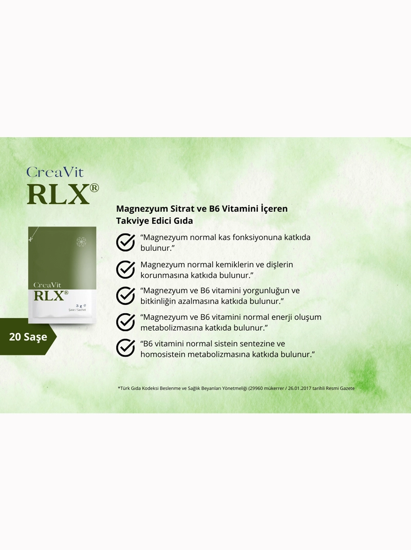 CreaVit RLX Magnesium Citrate & Vitamin B6 20 Saşe B6 Vitamini İle Güçlendirilmiş Magnezyum Sitrat (2 Kutu) - Görsel 4