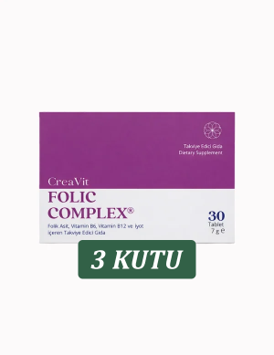 CreaVit Folic Complex 30 Film Kaplı Tablet Hamilelikte Folik Asit Desteği (3 Kutu)