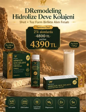 dremodeling hidrolize deve kolajeni shot ve toz form ürün görseli