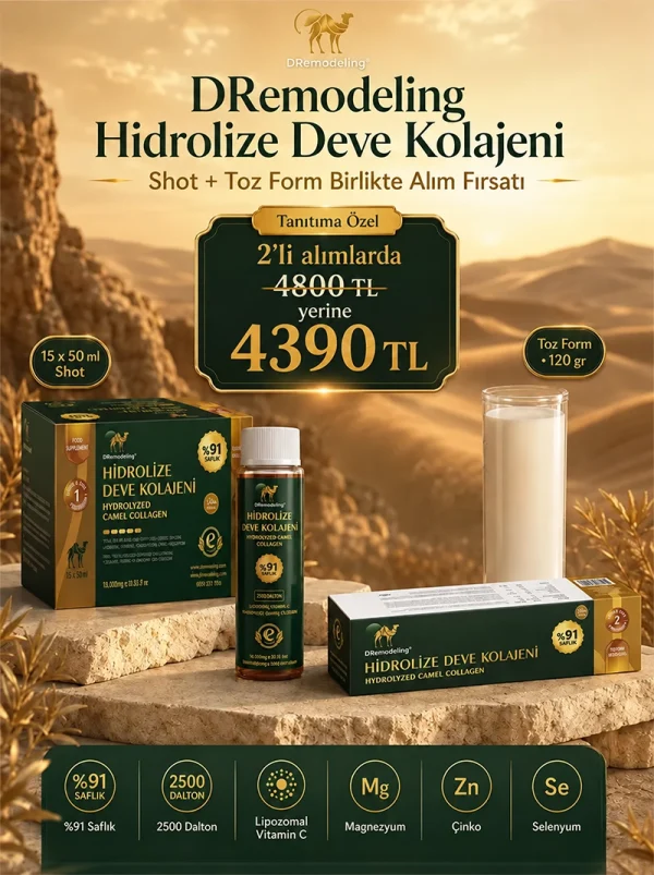 dremodeling hidrolize deve kolajeni shot ve toz form ürün görseli
