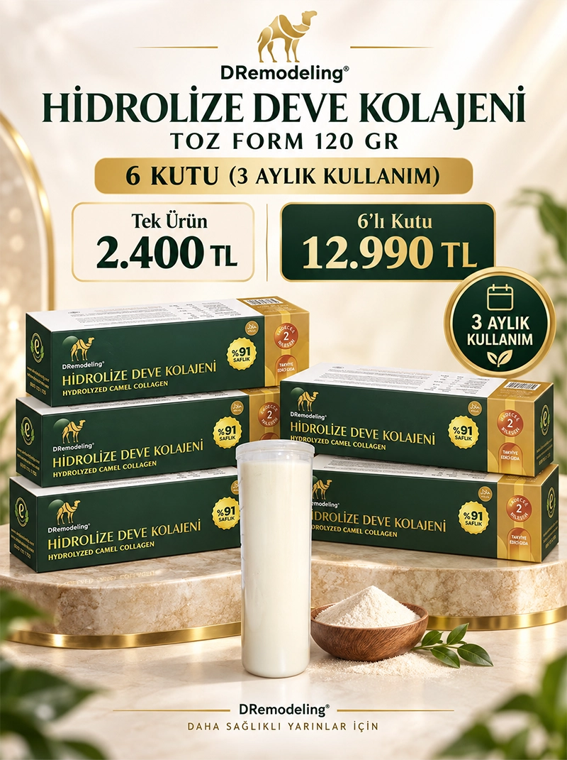 DRemodeling Hidrolize Deve Kolajeni Toz Form 120 gr - 6 Kutu (3 Aylık Kullanım)